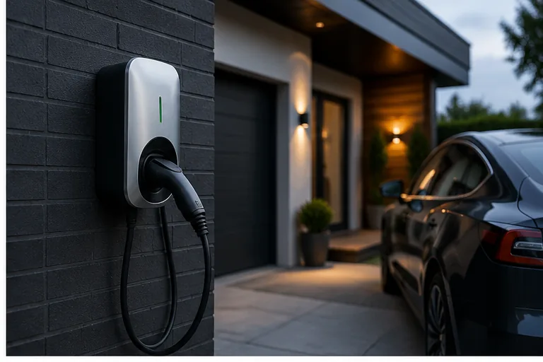 EV charger installation outside a modern home